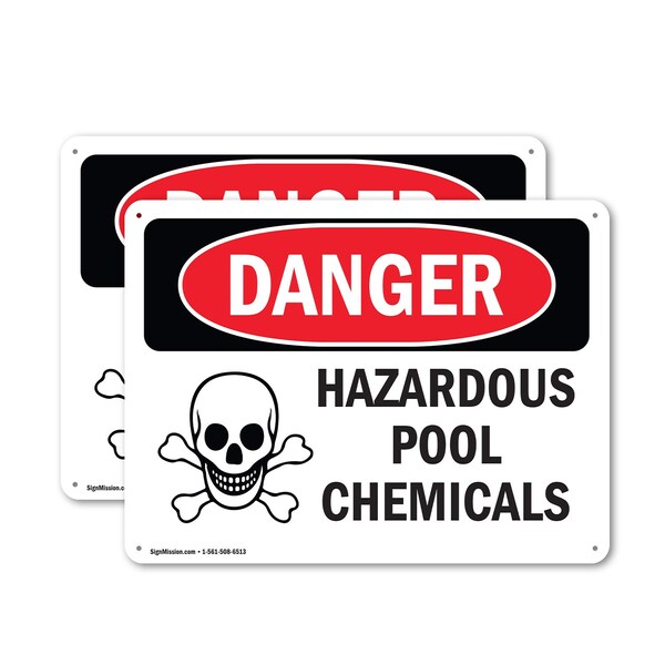 Signmission Hazardous Pool Chemicals Danger Sign, Plastic, 14in W x 10in L, 2PK OS-2PACK-DS-P-1014-L-1628 - main